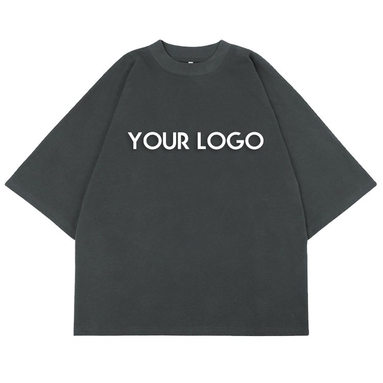 New 300G Pure Cotton Small Neckline Heavyweight Tshirt Hip Hop Boxy Fit Oversized Tee Short Wide Men's T-Shirt