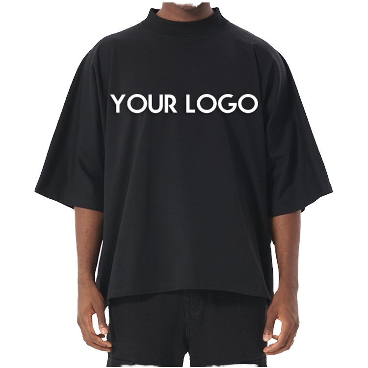 New 300G Pure Cotton Small Neckline Heavyweight Tshirt Hip Hop Boxy Fit Oversized Tee Short Wide Men's T-Shirt