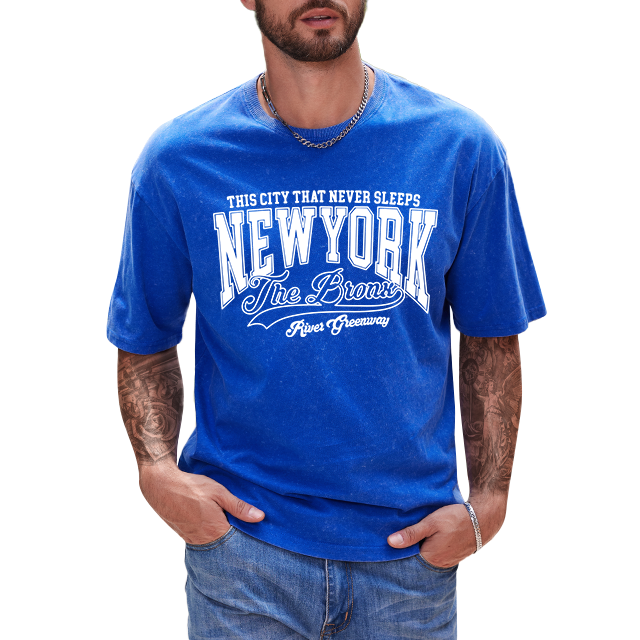 Washed men boxy t shirt Wholesale New York letter print 200 gsm t shirt Vintage Tee Graphic 100% Cotton Acid Wash men's t-shirts