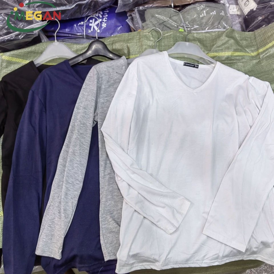Megan Branded Used Tops Clothes Long Sleeve White Cotton Used Men's T-Shirts In Bulks