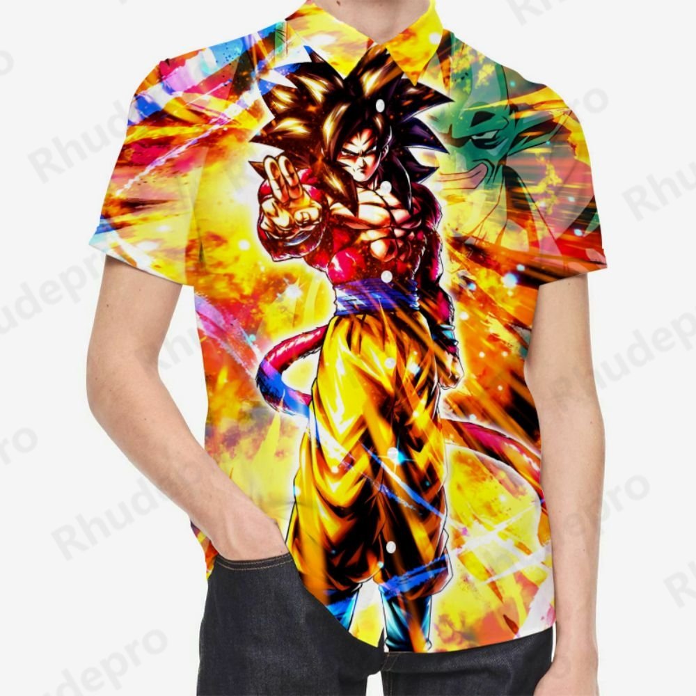 Summer Blouse Men's Shirt Short Sleeve Shirts Dragon Balls Goku Original 2024 Social Fashion Male Clothes Beach Style Cute Cool