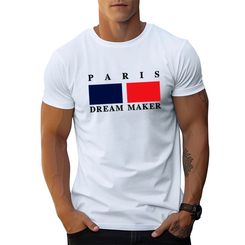 French romantic street wear t shirt heavy loose Breathable paris dream maker letter graphic t shirts print cotton men's t-shirts