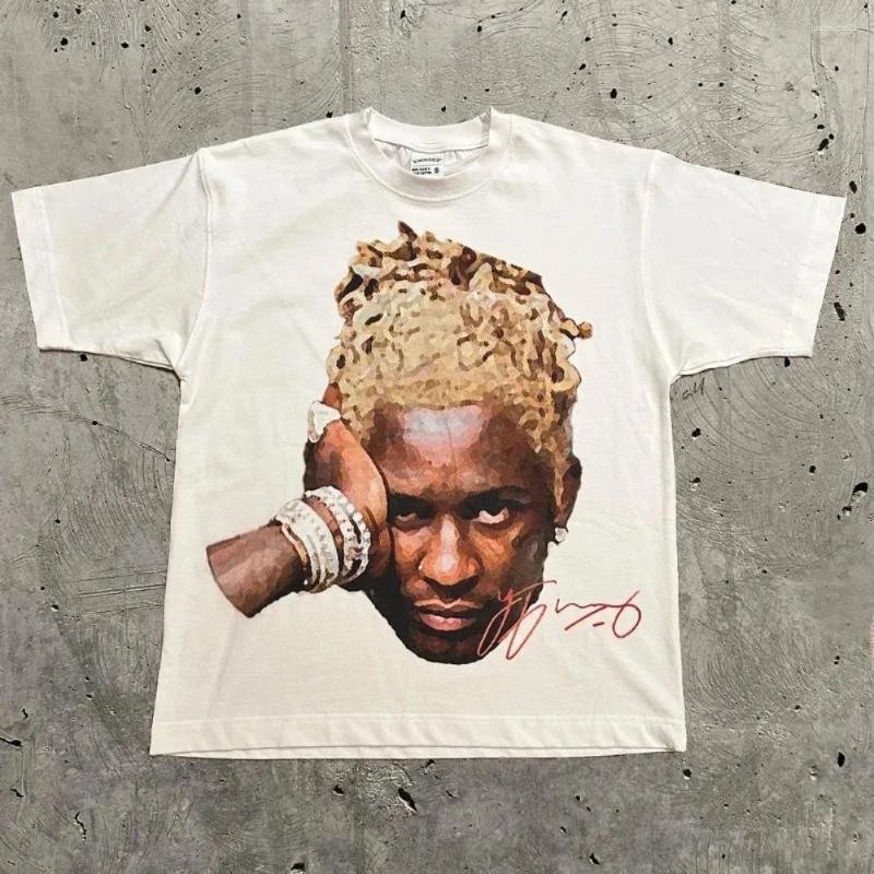 Men's T Shirts High Street Retro Trend Portrait Print Short Sleeve T-shirt For Men Y2k Goth Harajuku Hip Hop Couple Casual Loose