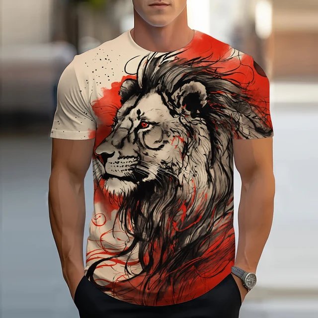Golden Lion King 3D Printed Men's T Shirt Summer Casual T Shirt Animal Pattern Top Harajuku Short Sleeve Streetwear