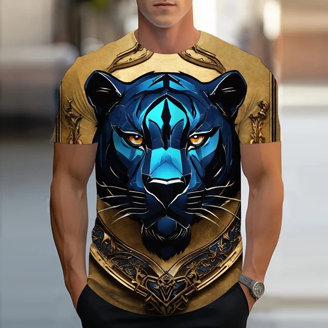 Golden Lion King 3D Printed Men's T Shirt Summer Casual T Shirt Animal Pattern Top Harajuku Short Sleeve Streetwear