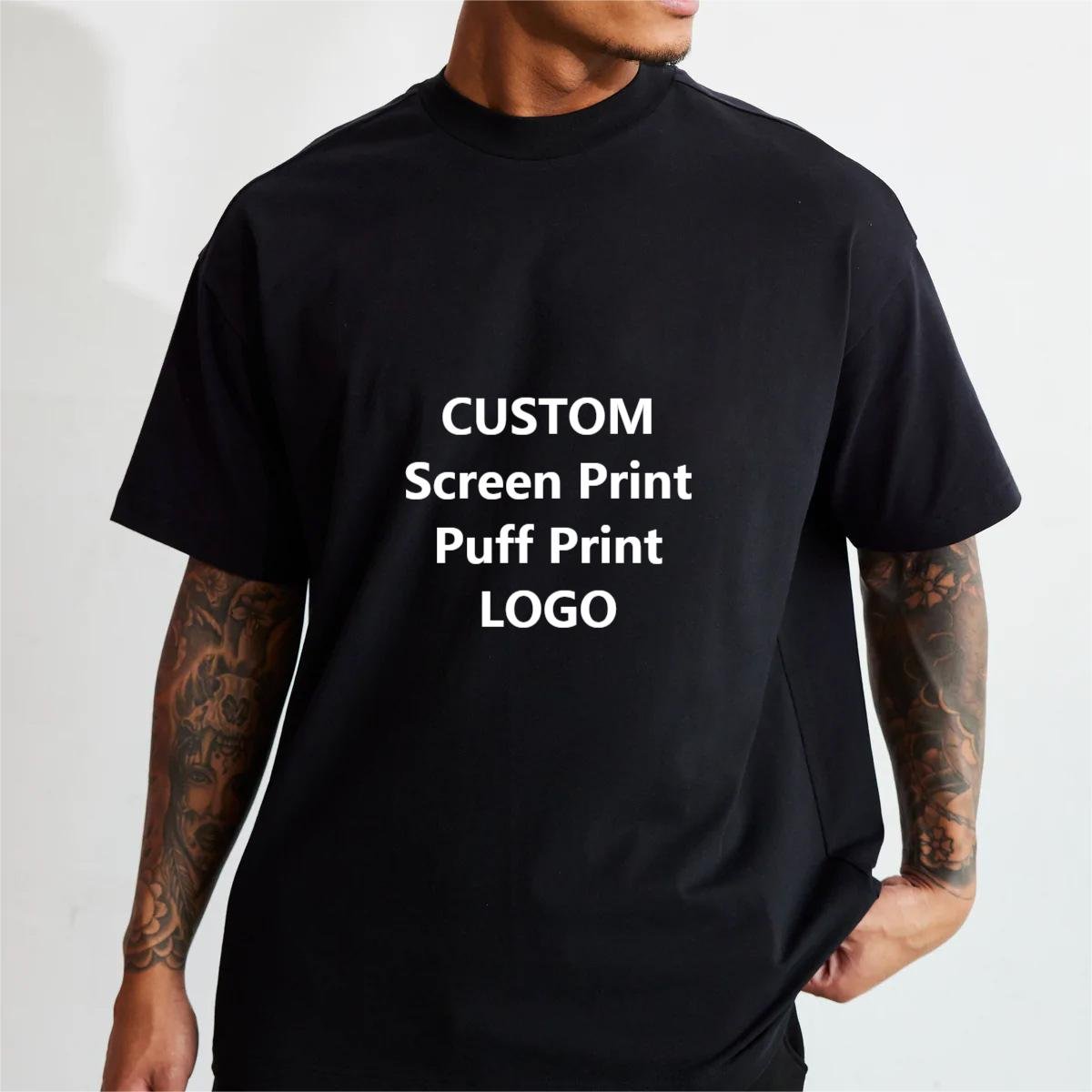 400Gsm Oversized Men Heavyweight 500 Gsm Tshirt 100% Cotton White Black Custom Heavy Weight Mock Neck Cotton 400 GSM T shirt