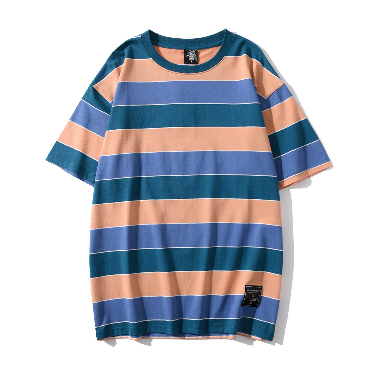 Wholesale Latest Design Men's T-Shirts Summer O-Neck Short Sleeve Stripe T-Shirt Loose Casual Couple Cotton T-Shirt