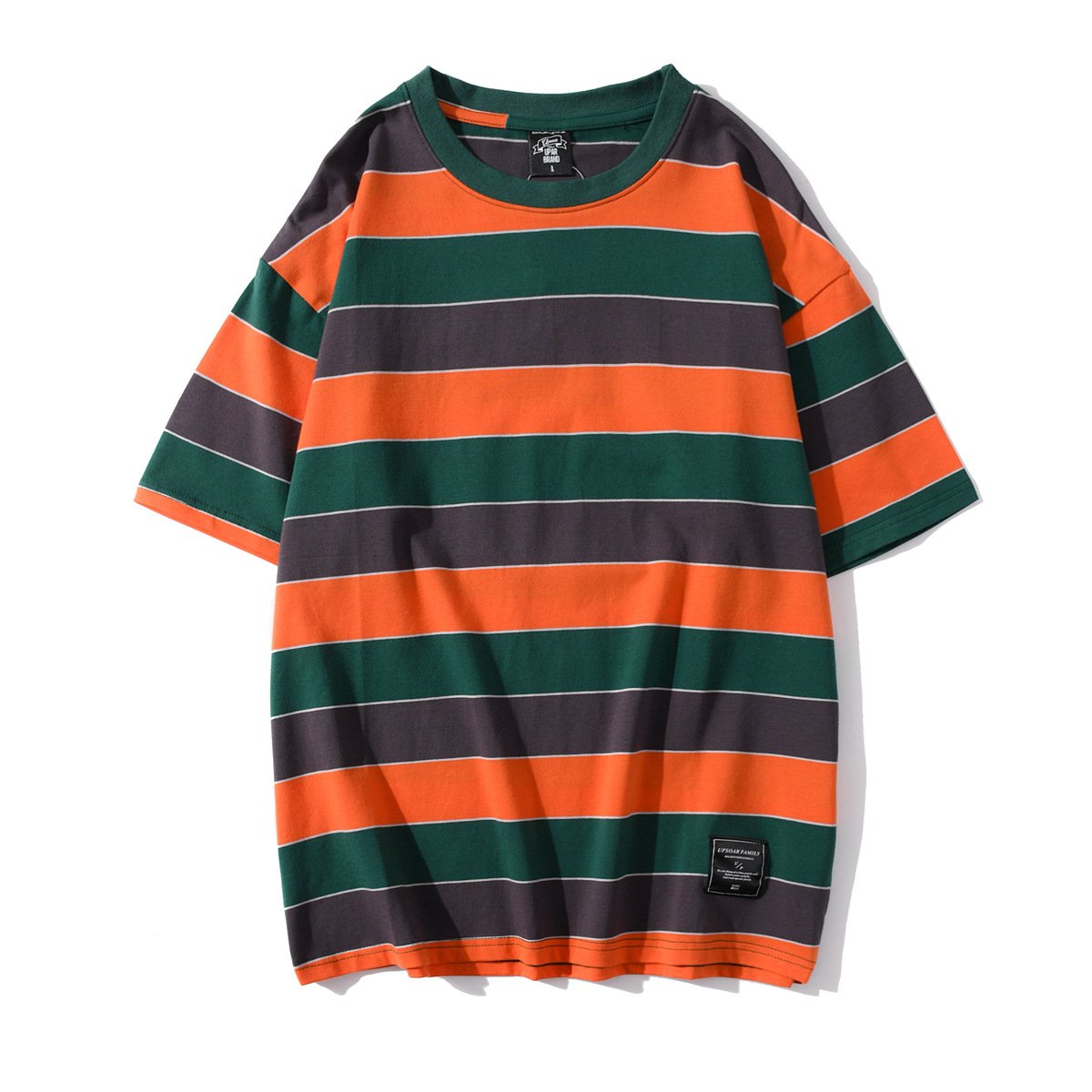 Wholesale Latest Design Men's T-Shirts Summer O-Neck Short Sleeve Stripe T-Shirt Loose Casual Couple Cotton T-Shirt