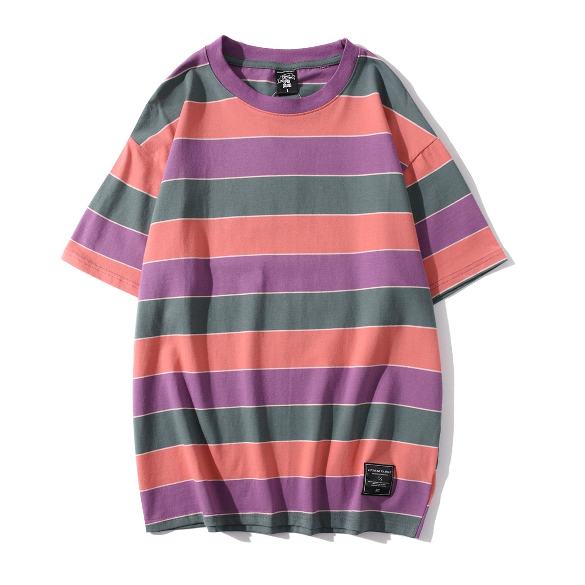 Wholesale Latest Design Men's T-Shirts Summer O-Neck Short Sleeve Stripe T-Shirt Loose Casual Couple Cotton T-Shirt