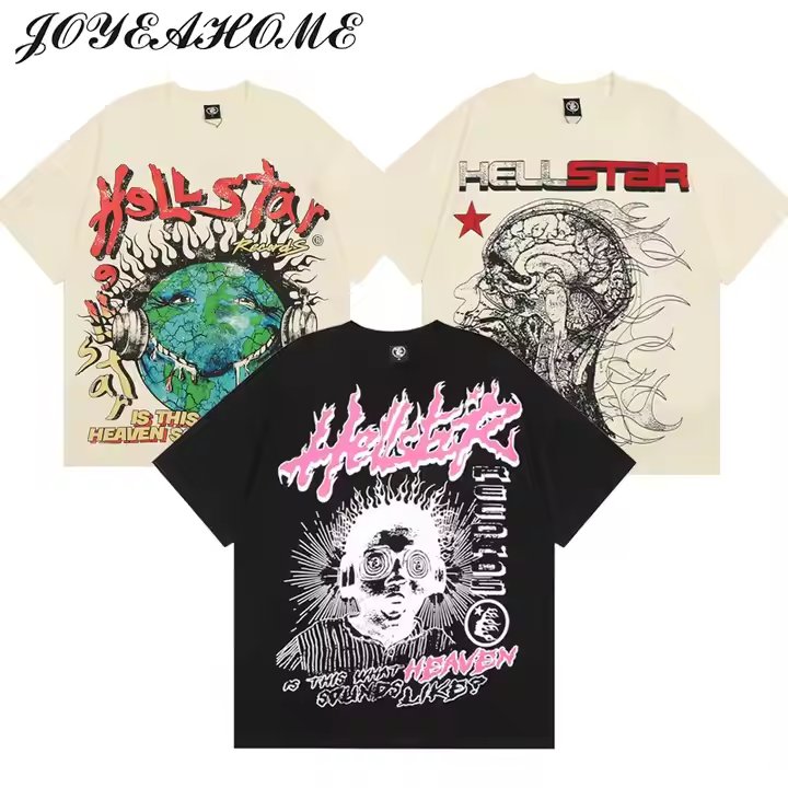 Hell Star Cotton Oversized Drop Shoulder T-shirts Digital direct injection Printed Acid Wash Shirts With Customize NFC Tag