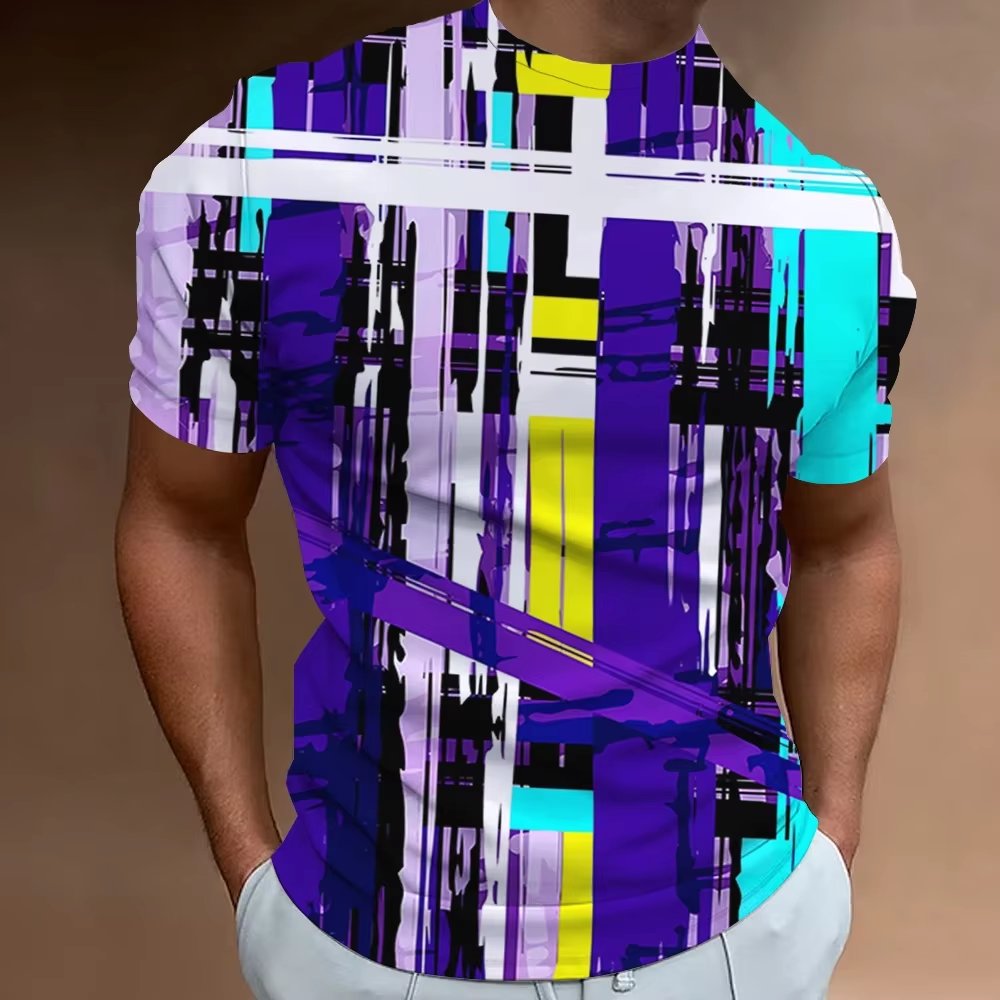 Summer Short-Sleeved Men's T-Shirt Oversized Pullover with 3D Tiger Print Blank Design Neck Collar Male Tops Clothing