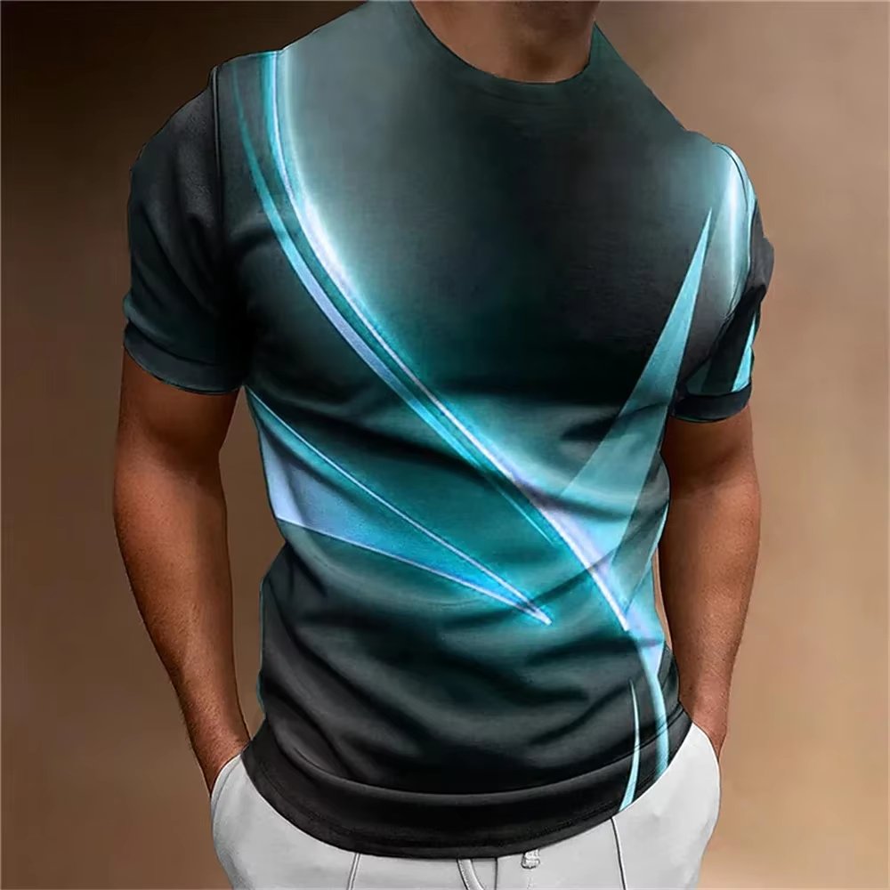 Summer Short-Sleeved Men's T-Shirt Oversized Pullover with 3D Tiger Print Blank Design Neck Collar Male Tops Clothing