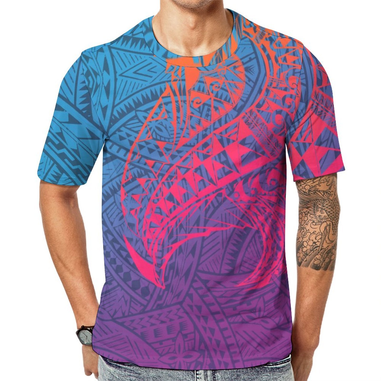 custom personality print t shirt summer men polynesian polyester cotton tshirt tops casual island t-shirts