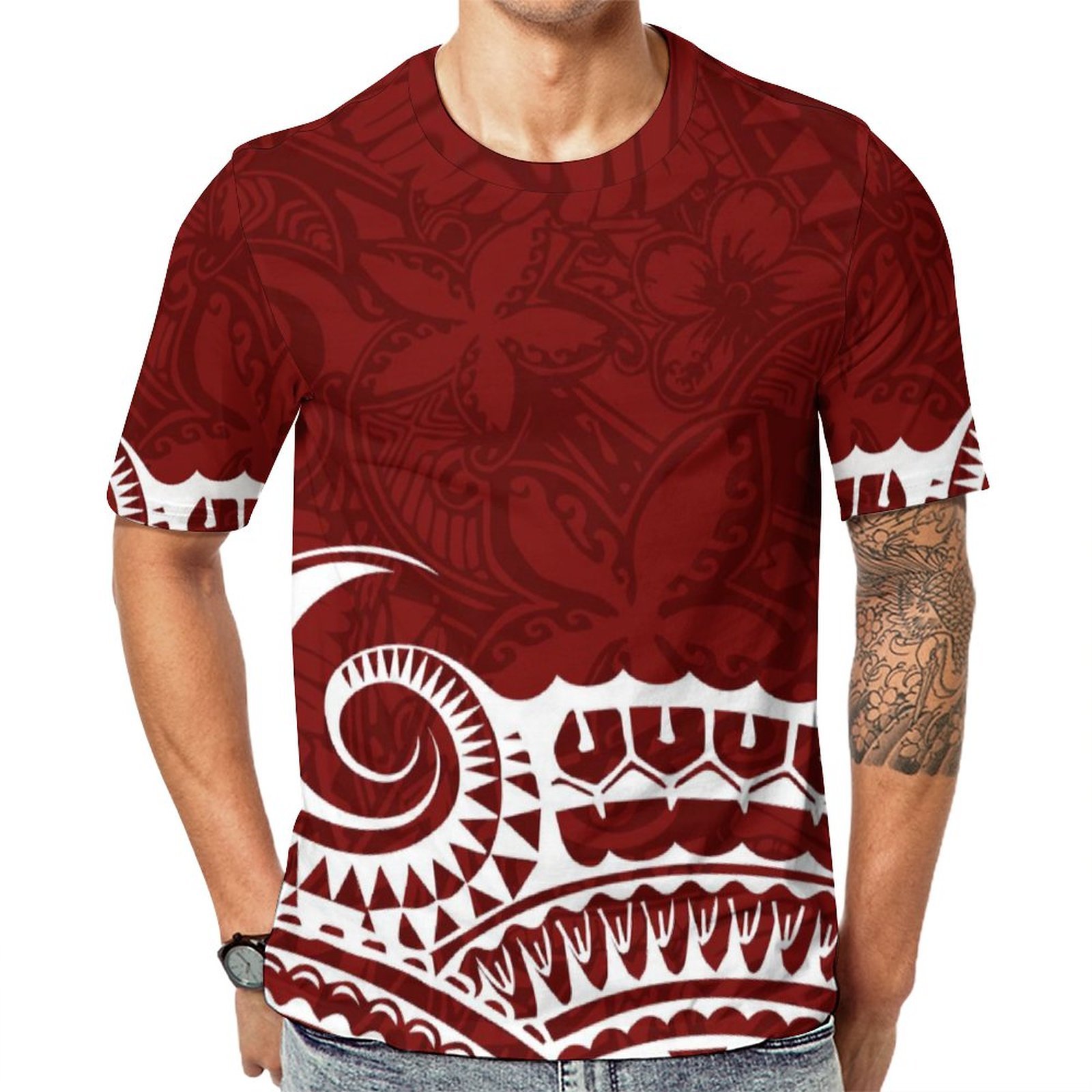 custom personality print t shirt summer men polynesian polyester cotton tshirt tops casual island t-shirts