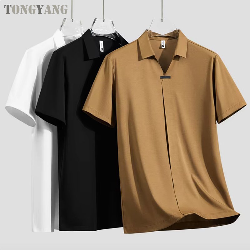TONGYANG High-end Men's Short Sleeve Polo Shirts Summer Ice Silk Breathable Solid Casual T-shirts Fashion Men Clothing
