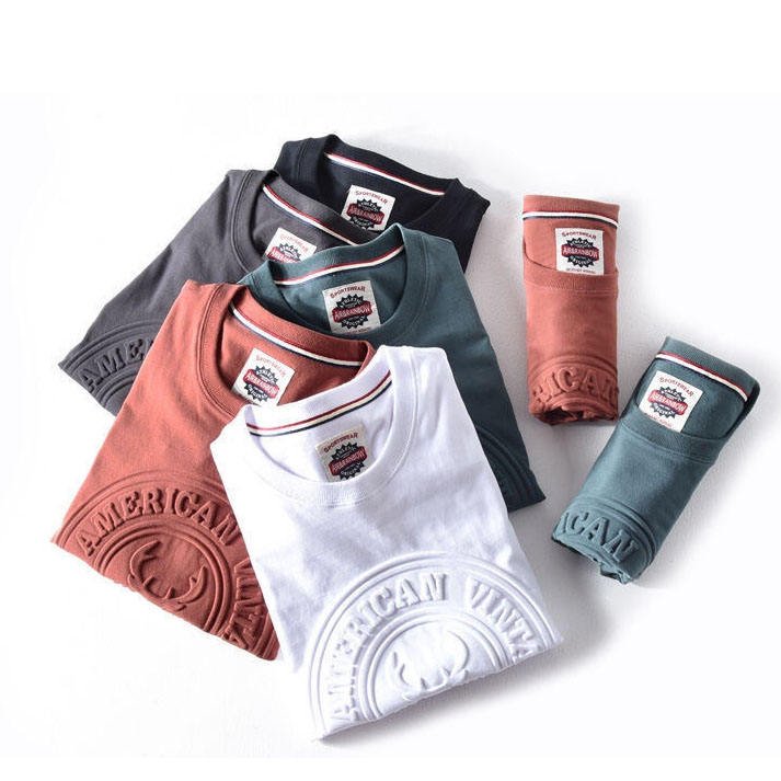high quality cotton Emboss tee shirt oversized plain o neck men's t-shirts custom 3d embossed puff printing logo tshirt for men