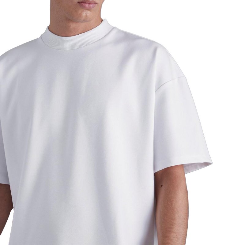 men's tshirt custom logo printing 100% cotton oversized drop shoulder streetwear blank mock rib neck tshirt for men