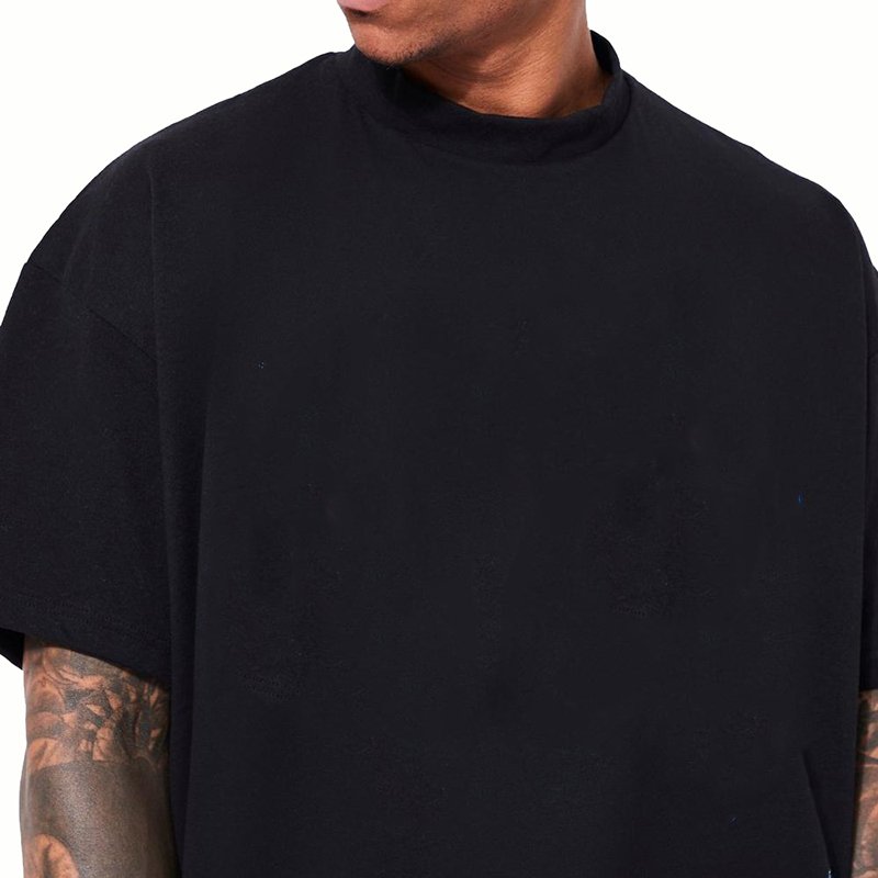 men's tshirt custom logo printing 100% cotton oversized drop shoulder streetwear blank mock rib neck tshirt for men