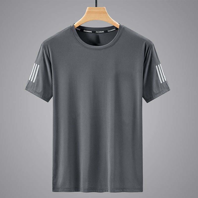 Hot selling summer ice silk T-shirt men's round neck quick drying shirt short sleeved thin breathable oversized top T-shirt