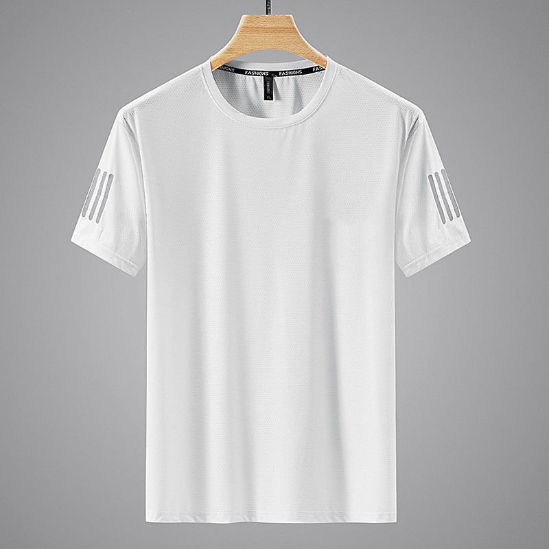 Hot selling summer ice silk T-shirt men's round neck quick drying shirt short sleeved thin breathable oversized top T-shirt