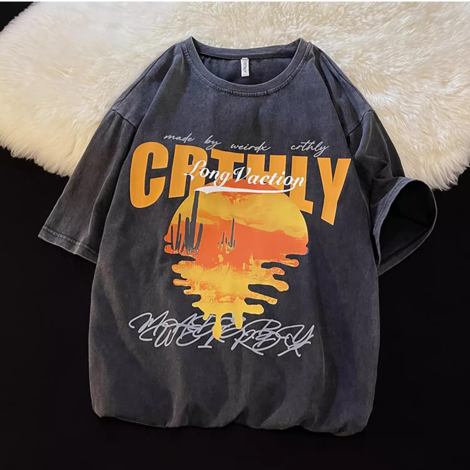 Custom Unisex Wash Faded Black T Shirt Blank Washed Distressed Vintage Oversize Tshirt For Men