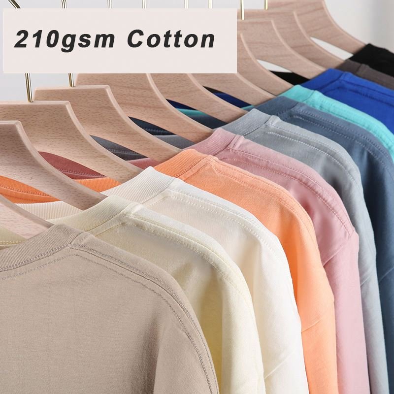 Summer 210g Heavyweight Cotton Men's T-shirt Custom stock Blank Drop Shoulder Short Sleeve Oversized Tshirt