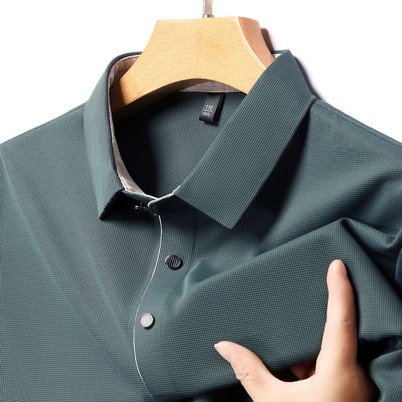 Seamless ice silk polo shirt Summer business casual skin friendly breathable lapel dad short-sleeved T-shirt