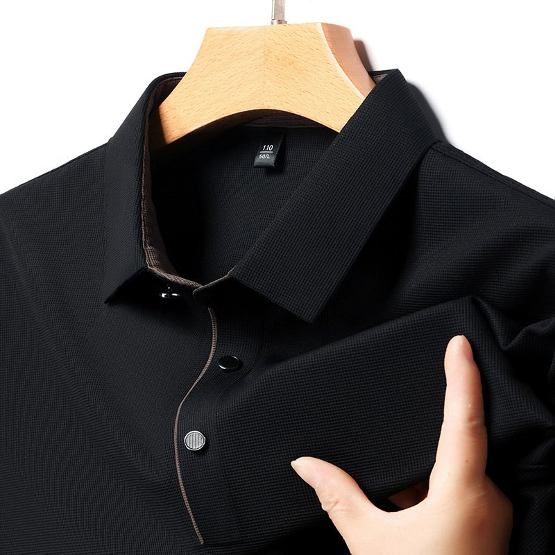 Seamless ice silk polo shirt Summer business casual skin friendly breathable lapel dad short-sleeved T-shirt