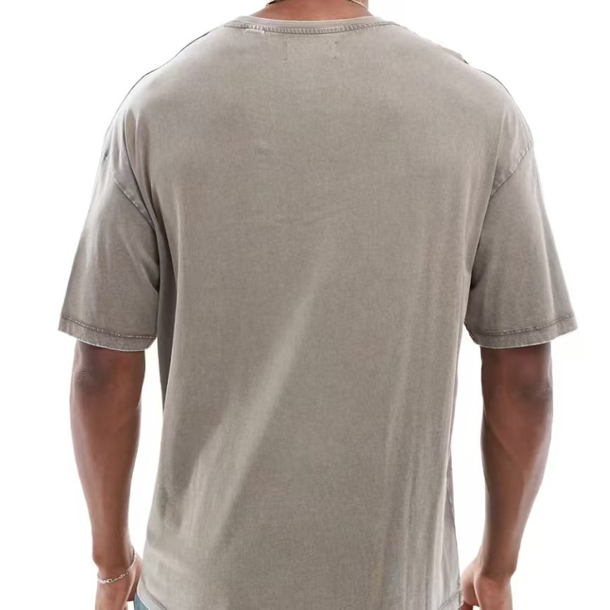Summer New Factory Wholesale Men's Wash Short Sleeve Print Fashion Loose Crew Neck Acid Wash T-shirt
