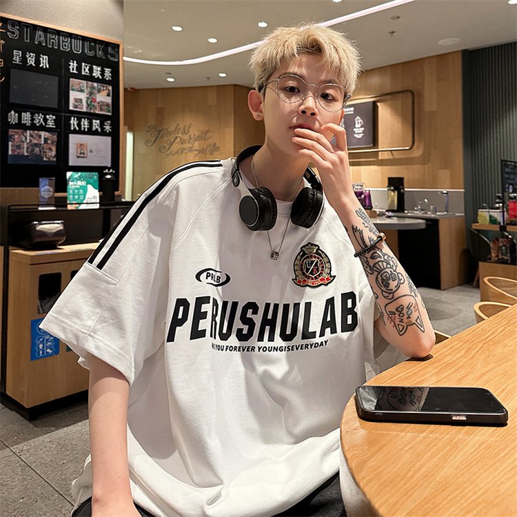 2024 New Trendy Couple Loose Vintage Stripe Sports Top Fashion Casual Men's Short sleeved T-shirt