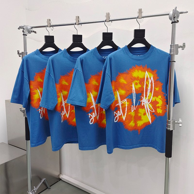 Wholesale High Quality Heavyweight 100% Cotton 230G Flame Print Offset Made In USA Oversized Offset Tears Unisex Tshirts For Men