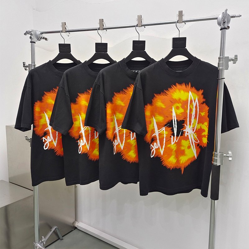 Wholesale High Quality Heavyweight 100% Cotton 230G Flame Print Offset Made In USA Oversized Offset Tears Unisex Tshirts For Men