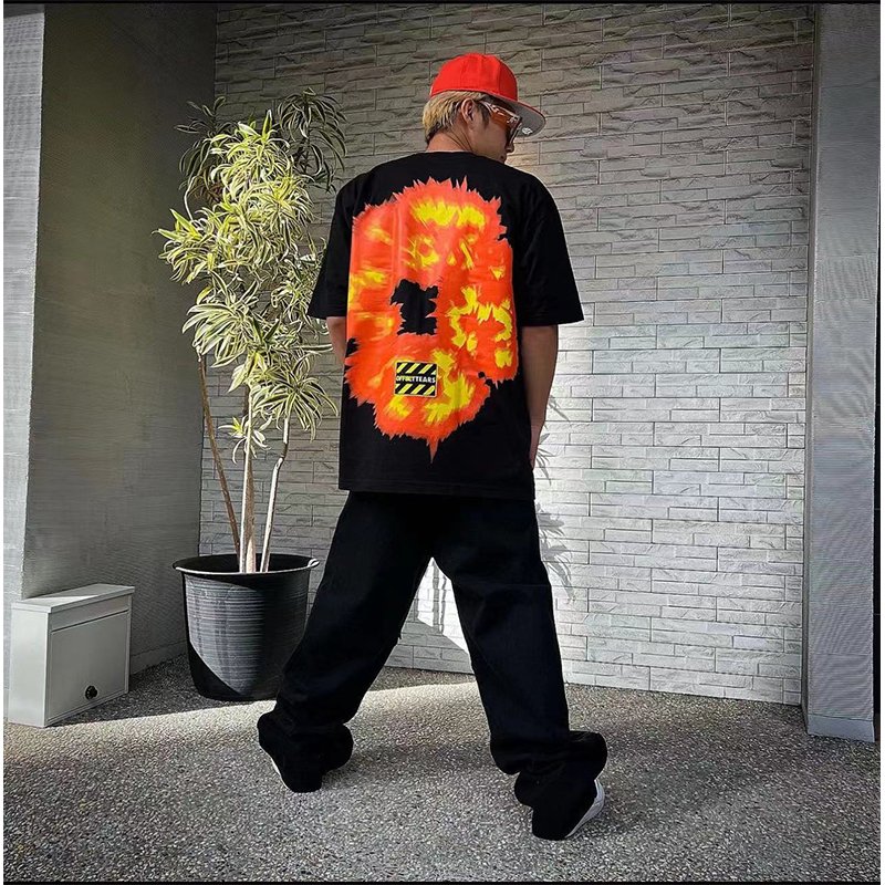 Wholesale High Quality Heavyweight 100% Cotton 230G Flame Print Offset Made In USA Oversized Offset Tears Unisex Tshirts For Men