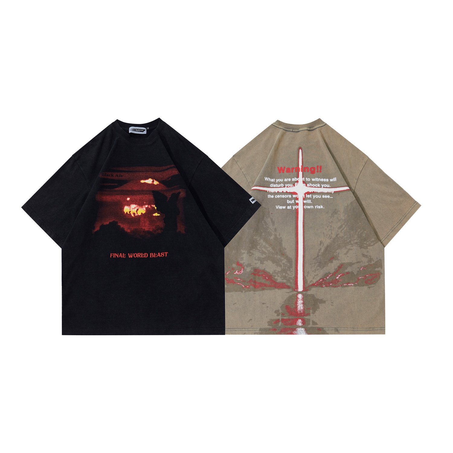 Summer American vintage washed distressed printing loose casual cotton plus size men t shirt men's t-shirts
