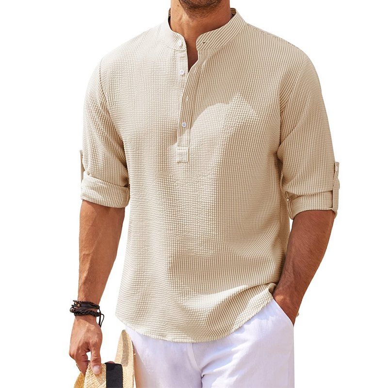Plus Size Men's Open Button T-Shirt Fashion Stand Collar Men's Shirts Long Sleeve T Shirts for Men