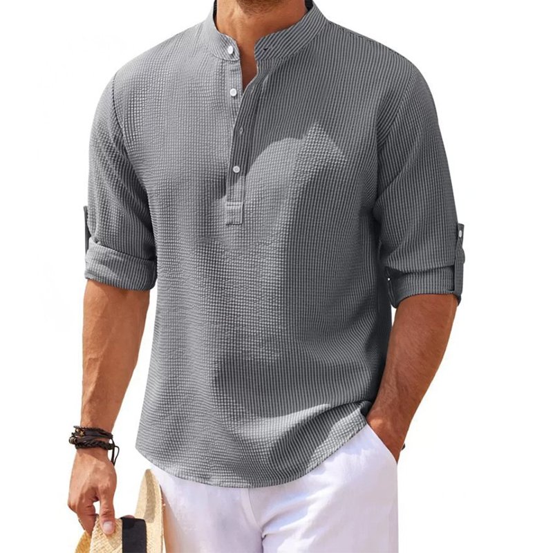 Plus Size Men's Open Button T-Shirt Fashion Stand Collar Men's Shirts Long Sleeve T Shirts for Men