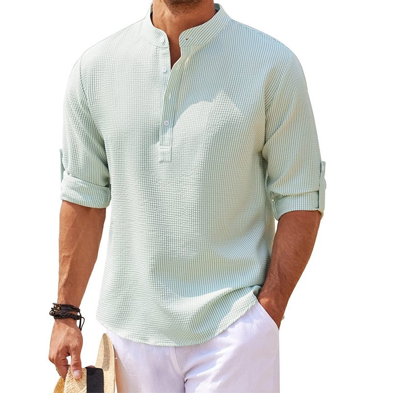 Plus Size Men's Open Button T-Shirt Fashion Stand Collar Men's Shirts Long Sleeve T Shirts for Men