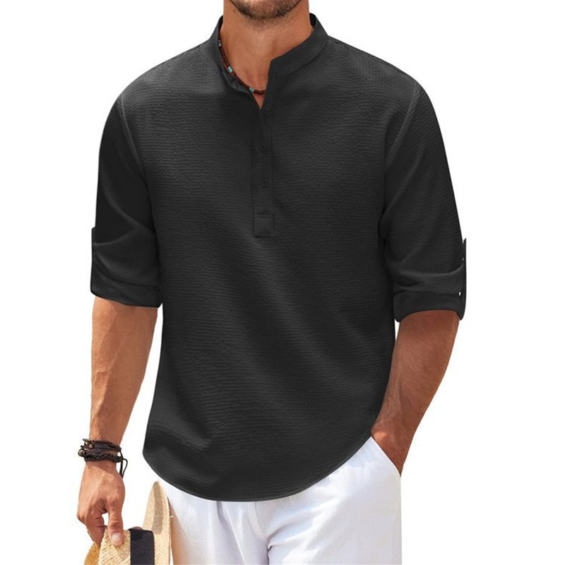 Plus Size Men's Open Button T-Shirt Fashion Stand Collar Men's Shirts Long Sleeve T Shirts for Men