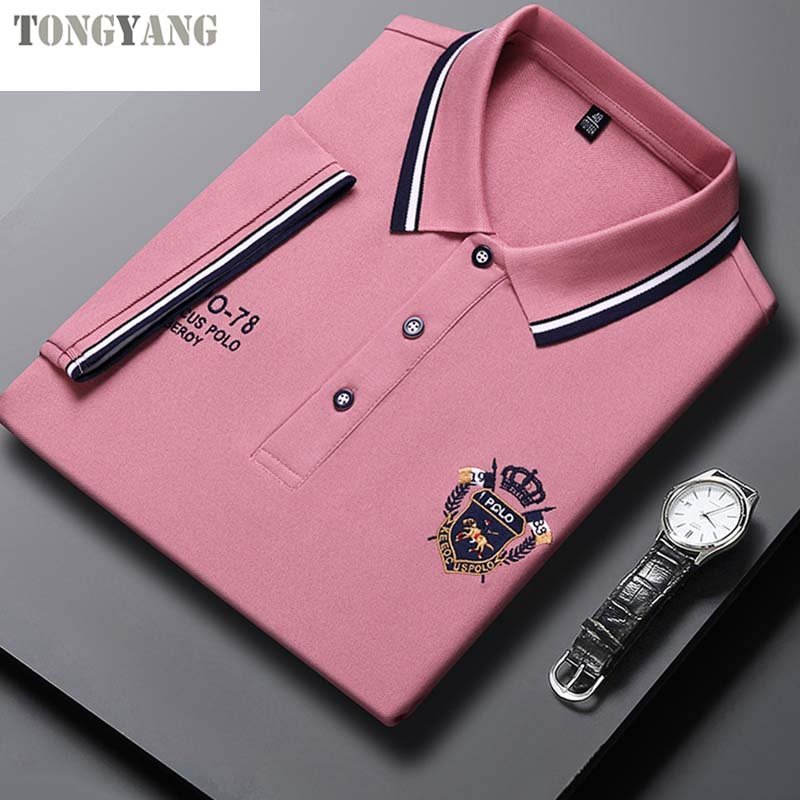 TONGYANG polo shirt men summer new high quality cotton men's Short sleeve Solid color embroid youth Business casual polo shirt