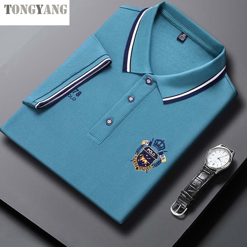 TONGYANG polo shirt men summer new high quality cotton men's Short sleeve Solid color embroid youth Business casual polo shirt