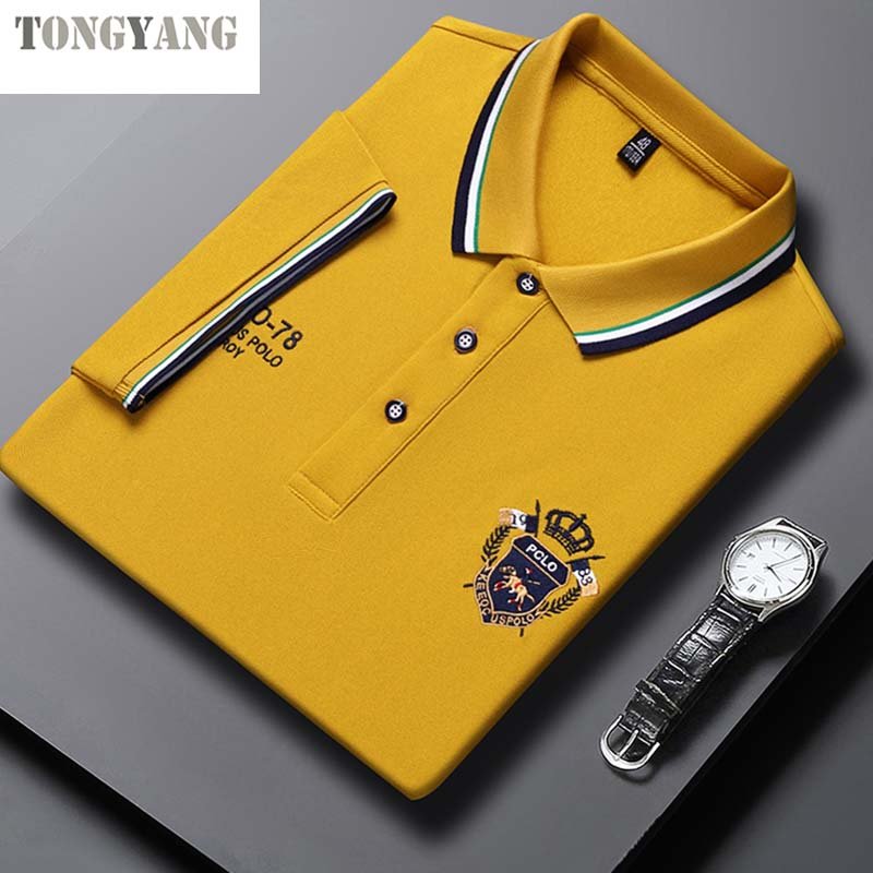 TONGYANG polo shirt men summer new high quality cotton men's Short sleeve Solid color embroid youth Business casual polo shirt