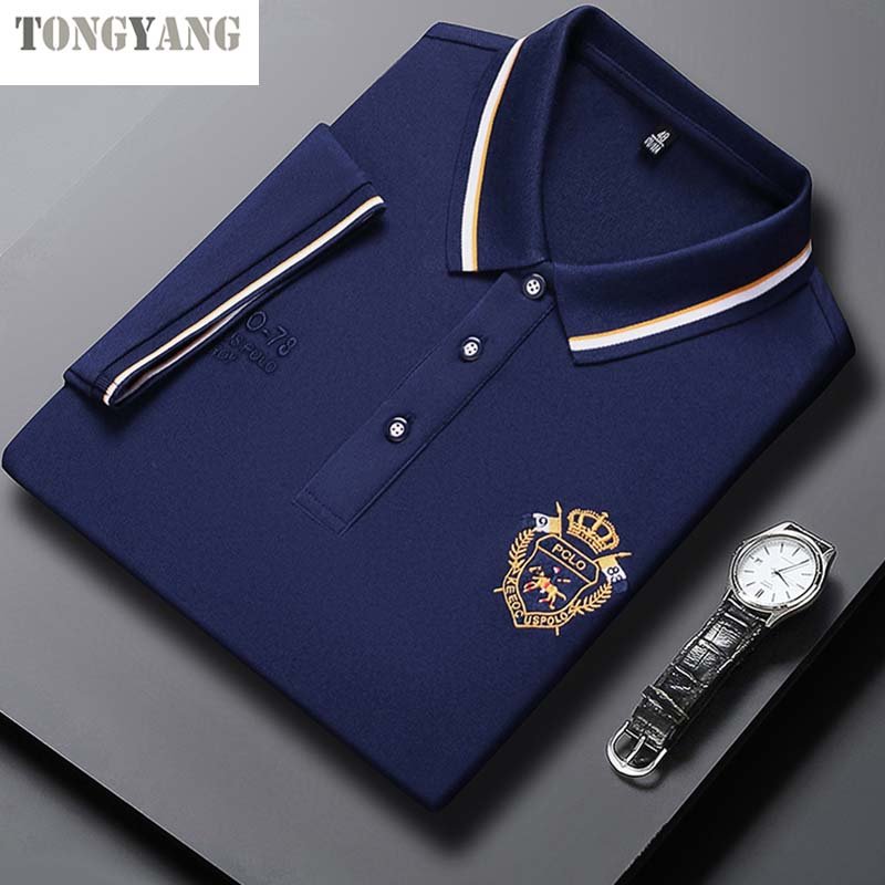 TONGYANG polo shirt men summer new high quality cotton men's Short sleeve Solid color embroid youth Business casual polo shirt