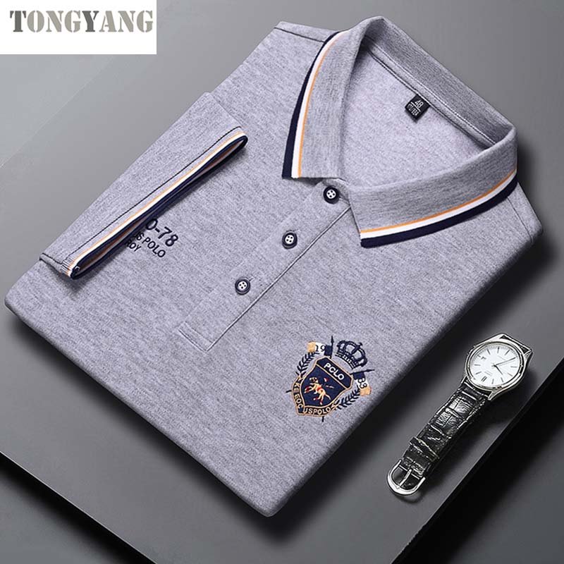 TONGYANG polo shirt men summer new high quality cotton men's Short sleeve Solid color embroid youth Business casual polo shirt