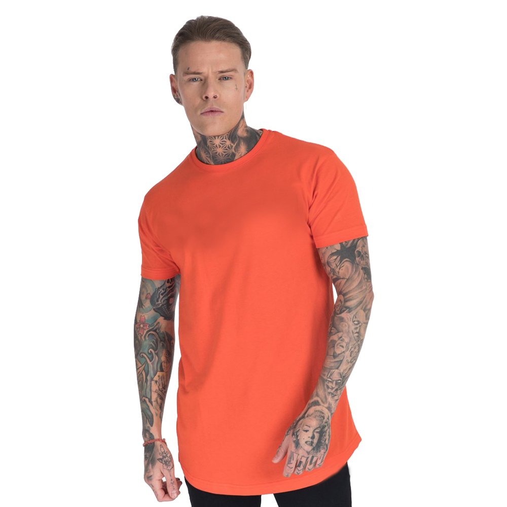New Men Cotton Short Sleeve T-Shirt Fitness Slim Patchwork Black T-Shirt Curved Hem Male Gym T-Shirts