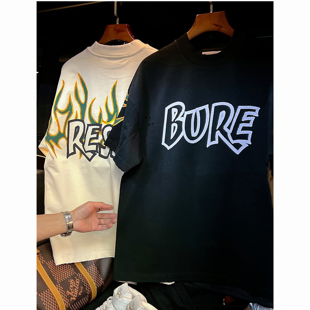 Custom 100% Cotton t-shirt flame Graphic tee Shirt distressed screen printing Plus Size Men's streetwear oversize T-shirts
