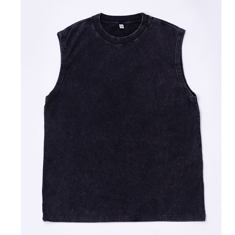 230g Pure Cotton Heavy-Duty Vintage Vest Washed Shoulder All Cotton Loose T-Shirt Men Women Plus Size Summer Worn-Out Sleeveless