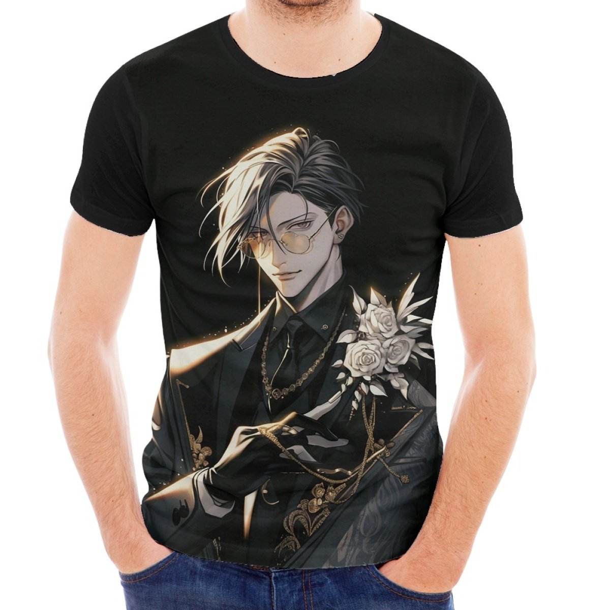 Wholesale Custom T Shirt Print Cool Anime Boy Short Sleeve Crew Neck Two-Dimensional Style Men's t-Shirt Animation Peripherals T