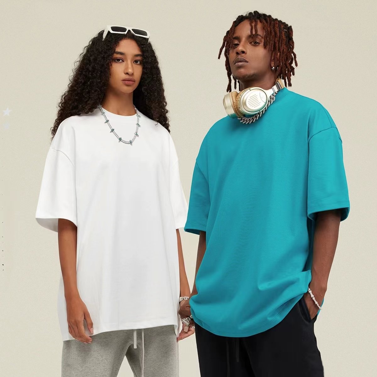 Spring Summer Heavyweight Tee 425G Solid Drop Shoulder Short Sleeve Loose Couple Short Sleeve