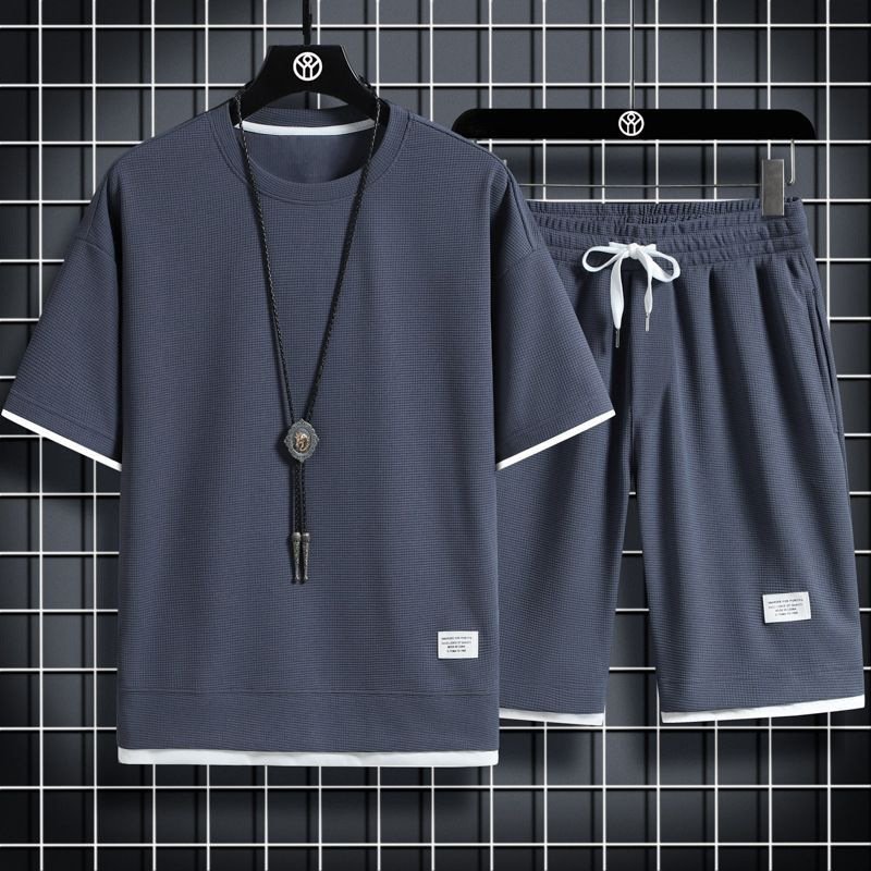 ShortsMen's Short Sleeve Summer Thin Quick Drying Sportswear Men's Set With Short Sleeve Top And Sport Top And Sport Short