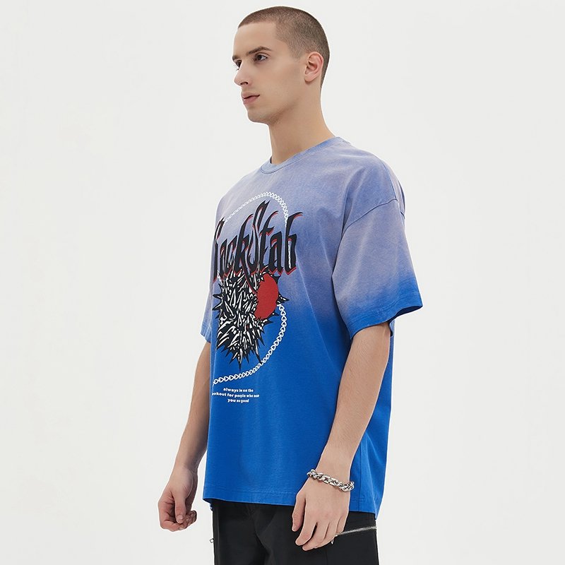 Streetwear Manufacturer Vintage Gradient Printed Washed Faded Men's T-Shirt